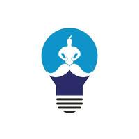 Mustache genie lightbulb shape vector logo design. Strong genie icon template.