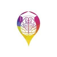 Brain and graduation cap with pin pointer icon design. Educational and institutional logo design. vector
