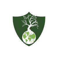 Globe tree vector logo design template. Planet and eco symbol or icon.