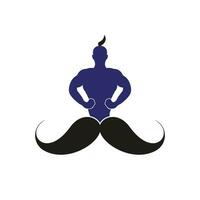 Mustache genie vector logo design. Strong genie icon template.