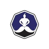 diseño del logotipo del vector del genio del bigote. plantilla de icono de genio fuerte.