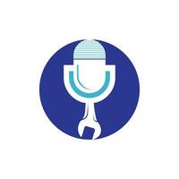 Repair podcast vector logo design. Wrench and mic icon design.