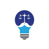 Strong law vector logo design concept. Scale and mustache with lightbulb icon vector design.