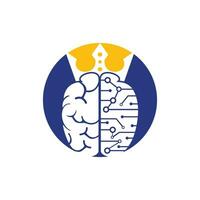 diseño de logotipo de vector de rey inteligente. cerebro humano con diseño de icono de corona.