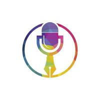 Pen microphone conference podcast radio logo design. Education podcast vector logo design.