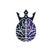 diseño de logotipo de vector de rey inteligente. cerebro humano con diseño de icono de corona.