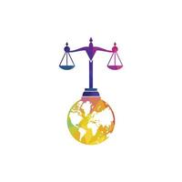 International tribunal and Supreme court logo concept. Scales on globe icon design. vector