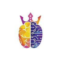 diseño de logotipo de vector de rey inteligente. cerebro humano con diseño de icono de corona.