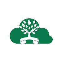 diseño de logotipo de vector de llamada de naturaleza. plantilla de diseño de icono de árbol de mano y auricular.