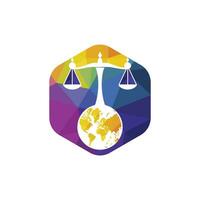 International tribunal and Supreme court logo concept. Scales on globe icon design. vector