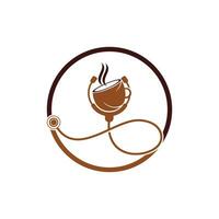 diseño de logotipo de vector de café saludable. estetoscopio médico con diseño de logotipo de taza de café.