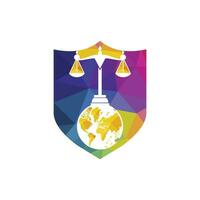 International tribunal and Supreme court logo concept. Scales on globe icon design. vector