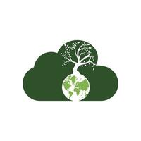 Globe tree with cloud vector logo design template. Planet and eco symbol or icon.