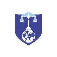 International tribunal and Supreme court logo concept. Scales on globe icon design. vector