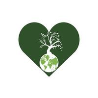 Globe tree with heart vector logo design template. Planet and eco symbol or icon.