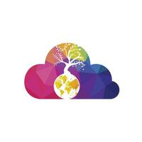 Globe tree with cloud vector logo design template. Planet and eco symbol or icon.