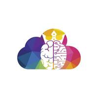 diseño de logotipo de vector de rey inteligente. cerebro humano con diseño de icono de corona.