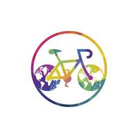 mundo bicicleta día. bicicleta con ruedas en planeta tierra forma icono vector diseño.