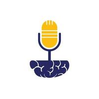 diseño del logotipo del podcast cerebral. Ilustración de vector de plantilla de logotipo de empresa de entretenimiento de difusión.