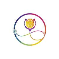 Brain care vector logo template. Stethoscope and human brain icon logo design.