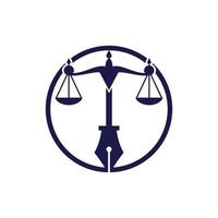 Law logo vector with judicial balance symbolic of justice scale in a pen nib. Logo vector for law, court, justice services and firms.