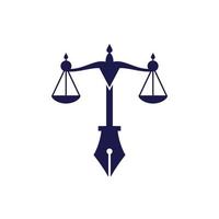 Law logo vector with judicial balance symbolic of justice scale in a pen nib. Logo vector for law, court, justice services and firms.