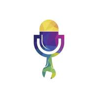 Repair podcast vector logo design. Wrench and mic icon design.