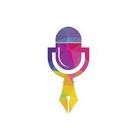 Pen microphone conference podcast radio logo design. Education podcast vector logo design.