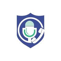 Podcast talk vector logo design. Call logo design combined with podcast mic.