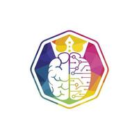 diseño de logotipo de vector de rey inteligente. cerebro humano con diseño de icono de corona.