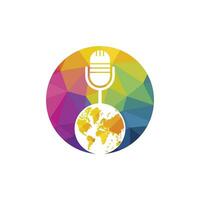 diseño de logotipo de podcast global. Ilustración de vector de plantilla de logotipo de empresa de entretenimiento de difusión.