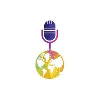 diseño de logotipo de podcast global. Ilustración de vector de plantilla de logotipo de empresa de entretenimiento de difusión.