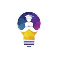 Strong education logo design template. Student with mustache and lightbulb icon design. vector