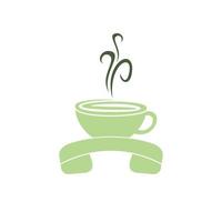 diseño de logotipo de vector de llamada de café. icono de auricular y taza.