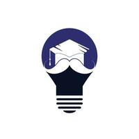 Strong education logo design template. Hat graduation with mustache and lightbulb icon design. vector