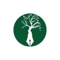 Tree pen vector logo design template. Writer and nature logo concept.