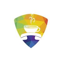 diseño de logotipo de vector de llamada de café. icono de auricular y taza.