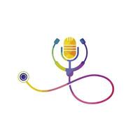 Doctor podcast vector logo design. Stethoscope and microphone illustration symbol.