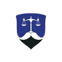 Strong law vector logo design concept. Scale and mustache icon vector design.