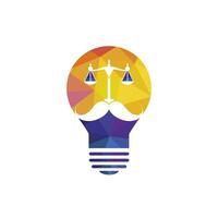 Strong law vector logo design concept. Scale and mustache with lightbulb icon vector design.