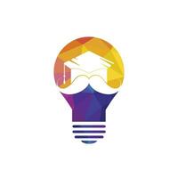 Strong education logo design template. Hat graduation with mustache and lightbulb icon design. vector