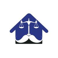 Strong law vector logo design concept. Scale and mustache with home icon vector design.