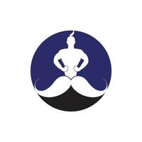 Mustache genie vector logo design. Strong genie icon template.