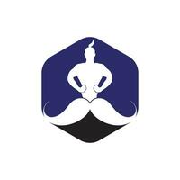 Mustache genie vector logo design. Strong genie icon template.