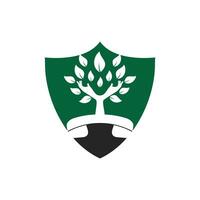 Nature call vector logo design. Handset and hand tree icon design template.