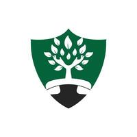 diseño de logotipo de vector de llamada de naturaleza. plantilla de diseño de icono de árbol de mano y auricular.