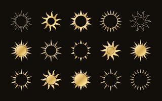 Golden boho celestial sun icon logo set. Simple modern abstract design for templates, prints, web, social media posts vector