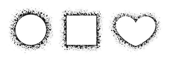 Grunge ink splatter frame set. Spray graffiti stencil border template. vector