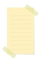 Vertical yellow sticky note illustration. Taped office memo paper template. vector