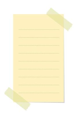 Vertical yellow sticky note illustration. Taped office memo paper template.
